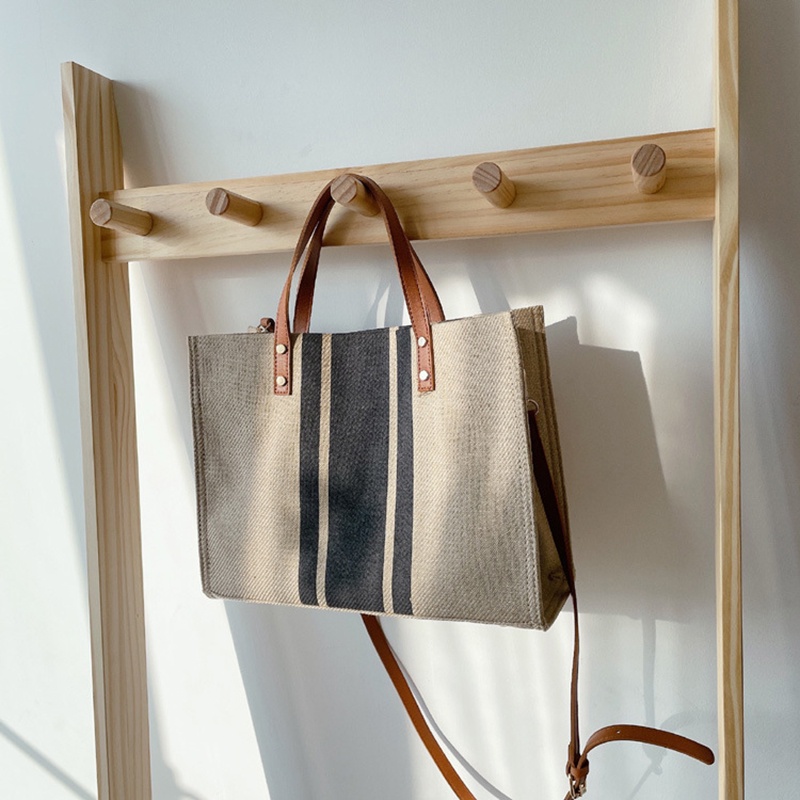 Túi canvas IELGY họa tiết sọc phong cách Hàn Quốc sức chứa lớn cho phụ nữ đi dạo phố đi làm