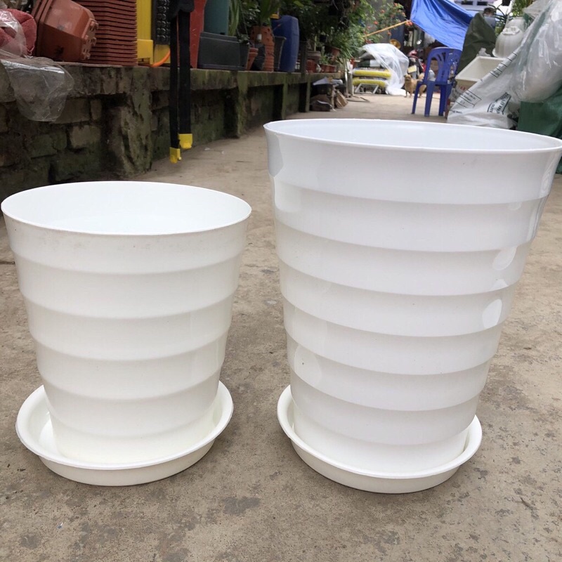Chậu Nhựa Xoắn, Chậu Vòng Sóng, Chậu Tròn Dáng Cao, Màu Đá Đen Siêu Dày Độ Bền Cao,hàng đẹp và sẵn kho