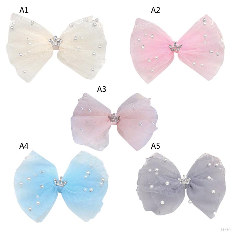Set 7 Kẹp Tóc Nơ Vải Lưới Xinh Xắn Cho Bé Gái