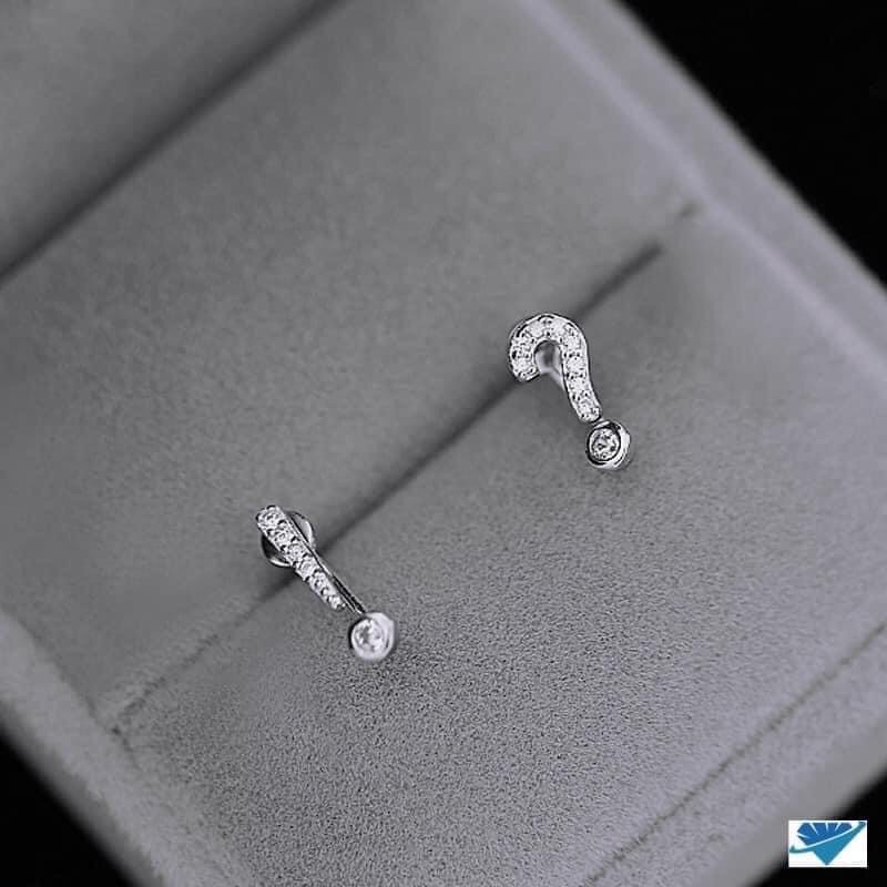 Bông tai nữ bạc ta dấu hỏi chấm đính đá độc lạ - Kho sỉ bạc Nhất Linh