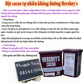 [ Rách tem ) Bột cacao nguyên chất Hershey’s ( 10calories/ 0 đường /0 fat,…)