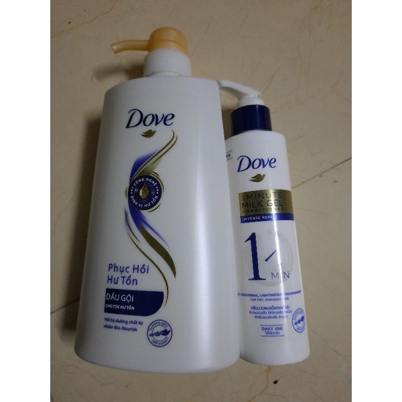 Combo Dầu Gội Dove Phục Hồi Hư Tổn (650g) Và Kem Xả Dove Phục Hồi Hư Tổn 1 Phút Dạng Gel Sữa Dưỡng (150ml)