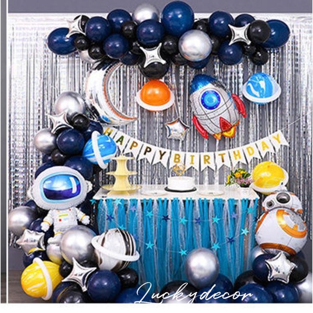 Bộ Bóng Bay Trang Trí Sinh Nhật Chủ Đề Phi Hành Gia MR01 Tông Xanh