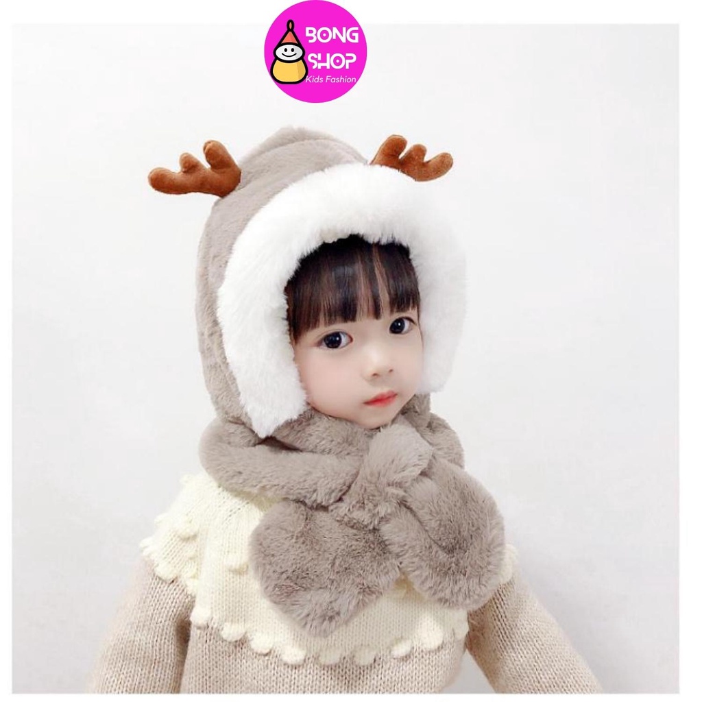 Mũ lông kèm khăn cho bé từ 1- 3t hình sừng hươu