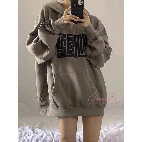 Áo hoodie liền mũ dáng rộng oversize hoạ tiết độc đáo/ áo nỉ kèm túi phong cách cá tính  A00131