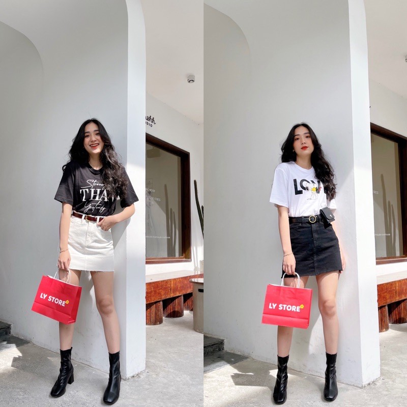 CHÂN VÁY JEAN TRẮNG - ĐEN PHOM A - LY STORE