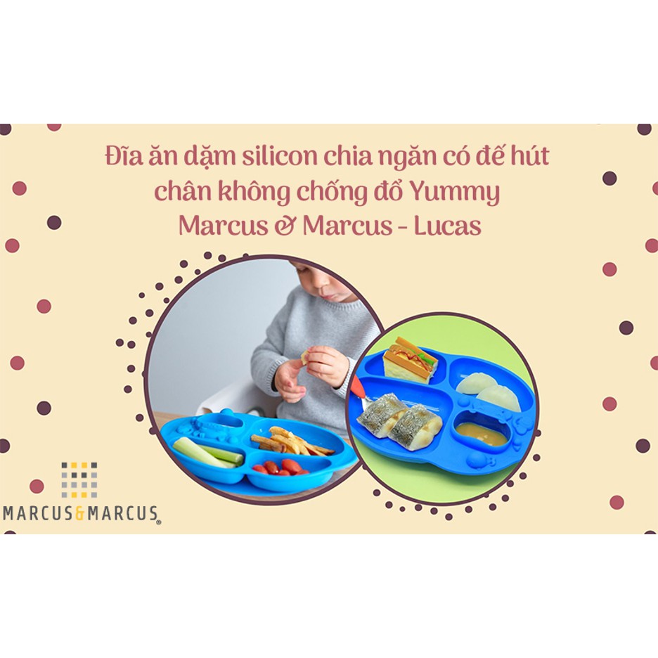 Đĩa ăn dặm silicon chia ngăn có đế hút chân không chống đổ Yummy Marcus &amp; Marcus, cho bé từ 18 tháng - Lucas