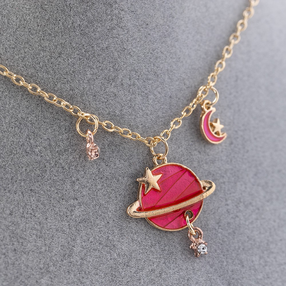 Vòng cổ hợp kim mặt hình hành tinh bầu trời đầy sao đơn giản cho nữ