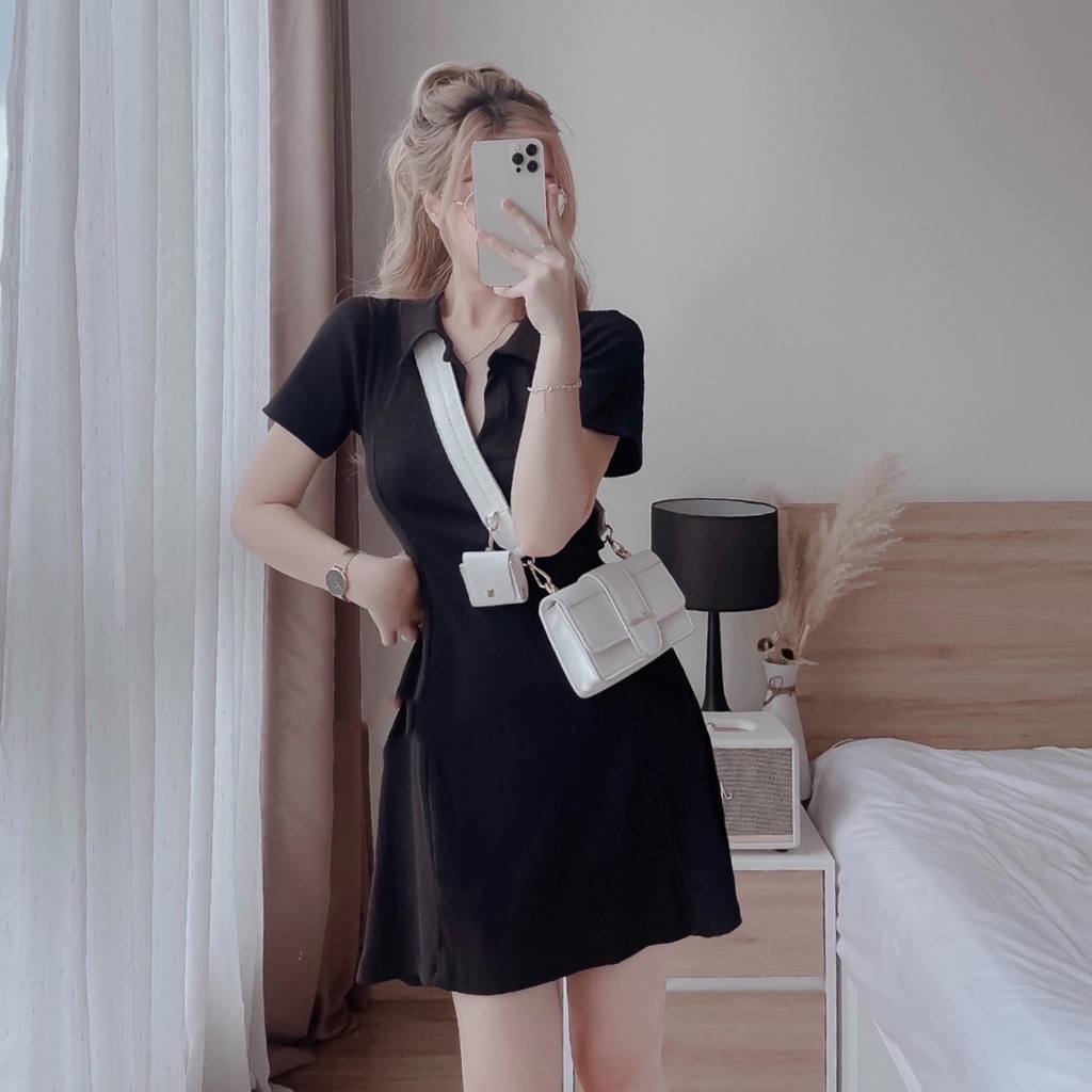 Váy polo len trơn basic dáng ngắn đầm ngắn tay MIVOSA VN125