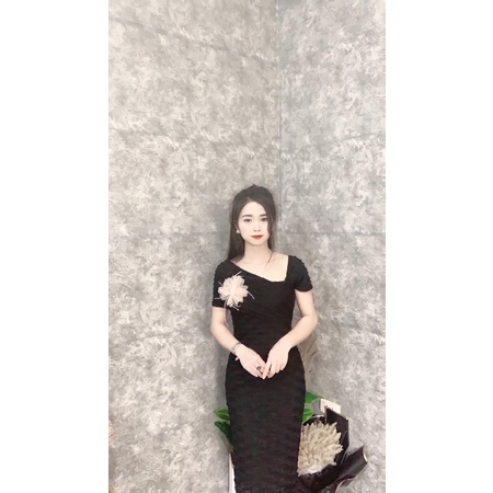 Váy lệch vai body chất xốp mềm siêu tôn dáng 3 màu