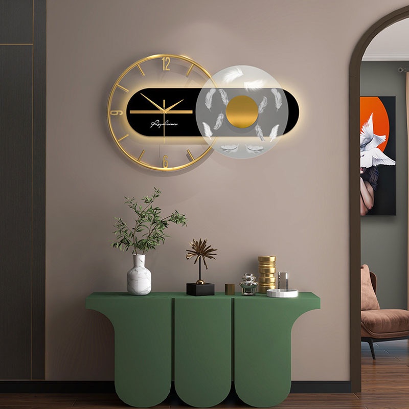 Đồng hồ thông minh NPR14, đồng hồ treo tường cao cấp có ánh sáng trang trí lông vũ