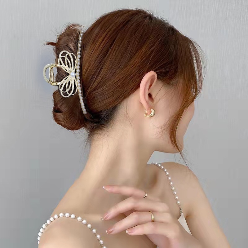 Kẹp tóc kim loại hình nơ, đính đá ngọc KT1