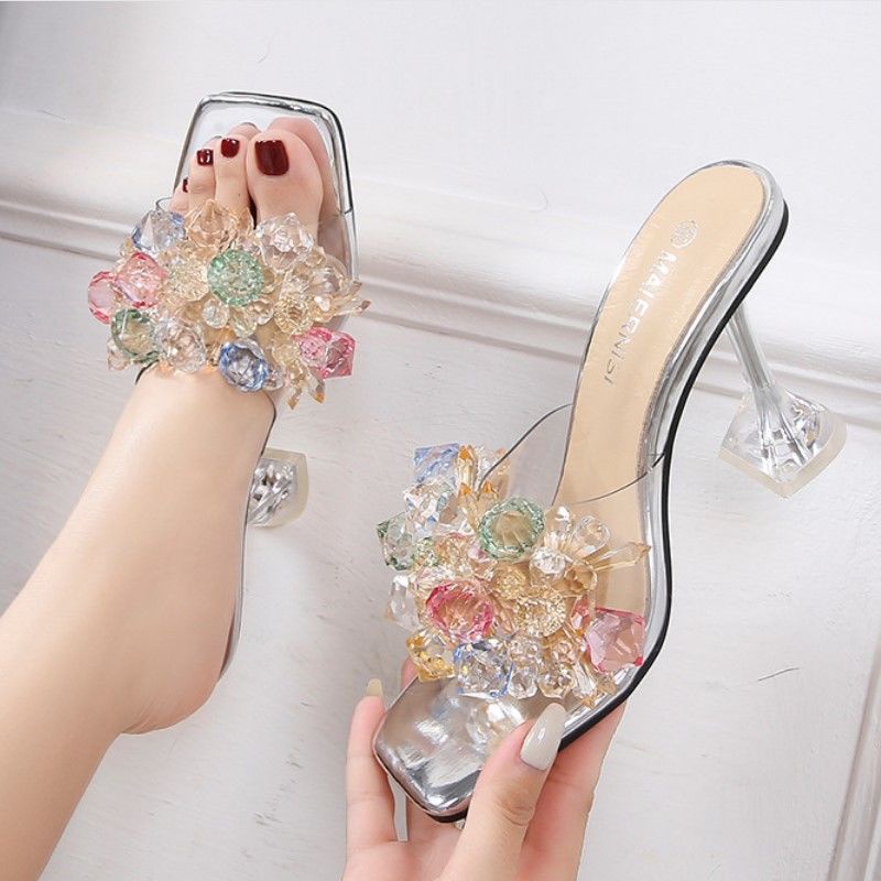 Giày cao gót pha lê trong suốt phong cách cổ tích cho nữ EL8H