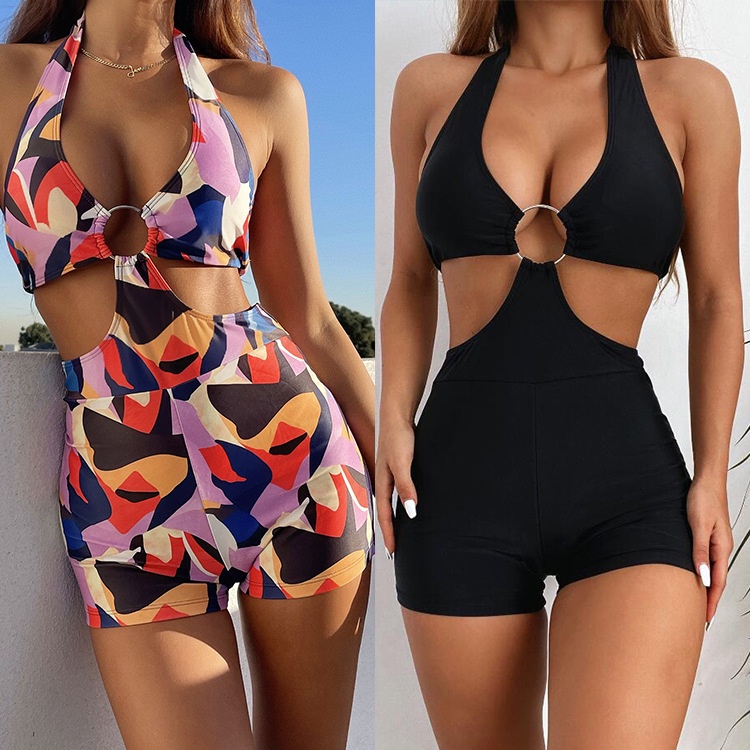 Bộ đồ bơi bikini một mảnh màu đen dạng quần khoét eo khoe dáng bikini Âu Mỹ