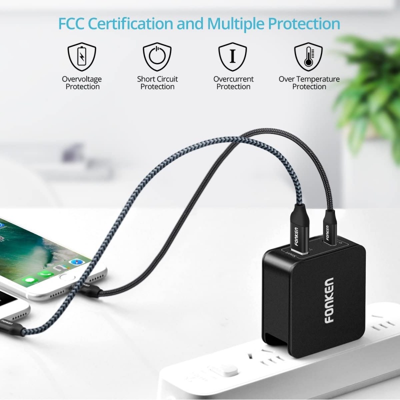 Bộ sạc nhanh FONKEN chuẩn QC 3.0 cổng 4 cổng USB đầu cắm US 45W 2A 5V thích hợp cho IPhone Huawei Samsung