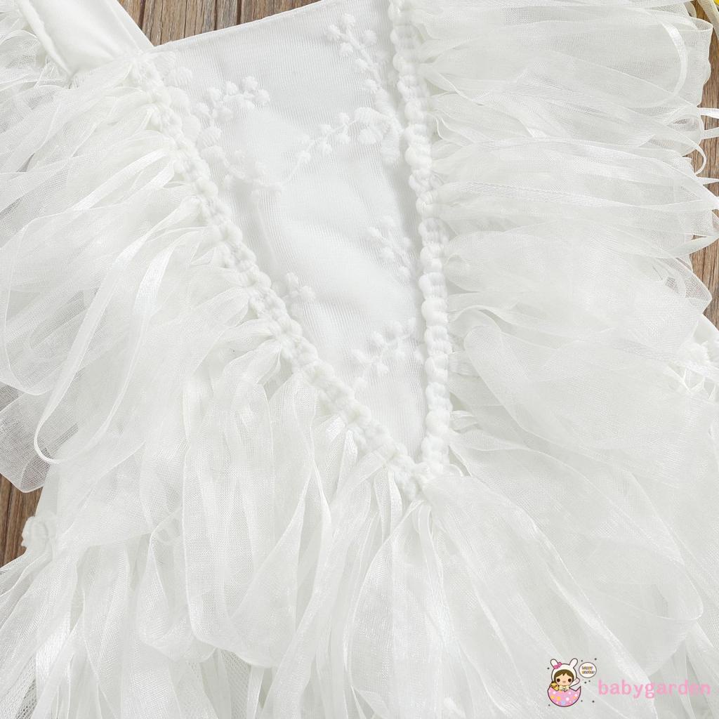 Bộ áo liền quần không tay màu trắng trơn phối ren nhún bèo thời trang mùa hè dành cho bé gái