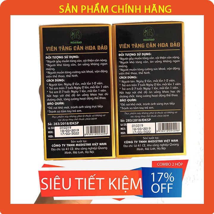 [ Combo2 hộp - 1 liệu trình ] Viên tăng cân Hoa Bảo - Viên tăng cân cho người gầy - Mỗi hộp 60 viên | BigBuy360 - bigbuy360.vn