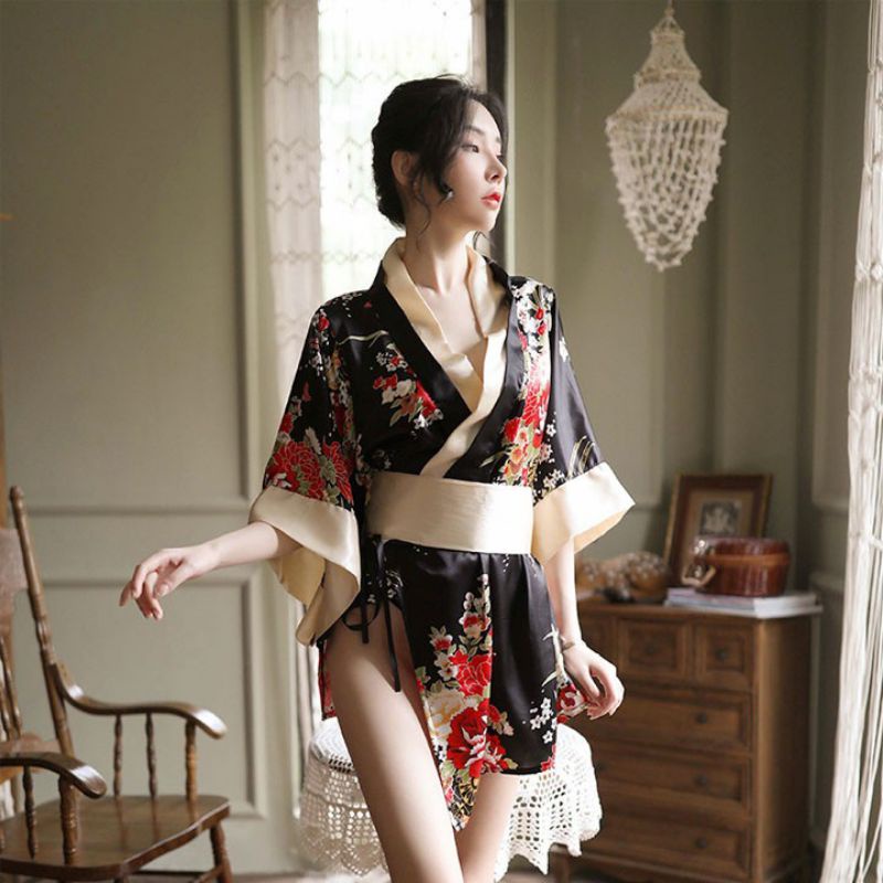 Áo choàng ngủ hóa trang kimono - cosplay sexy phong cách geisa Nhật Bản màu đen | BigBuy360 - bigbuy360.vn