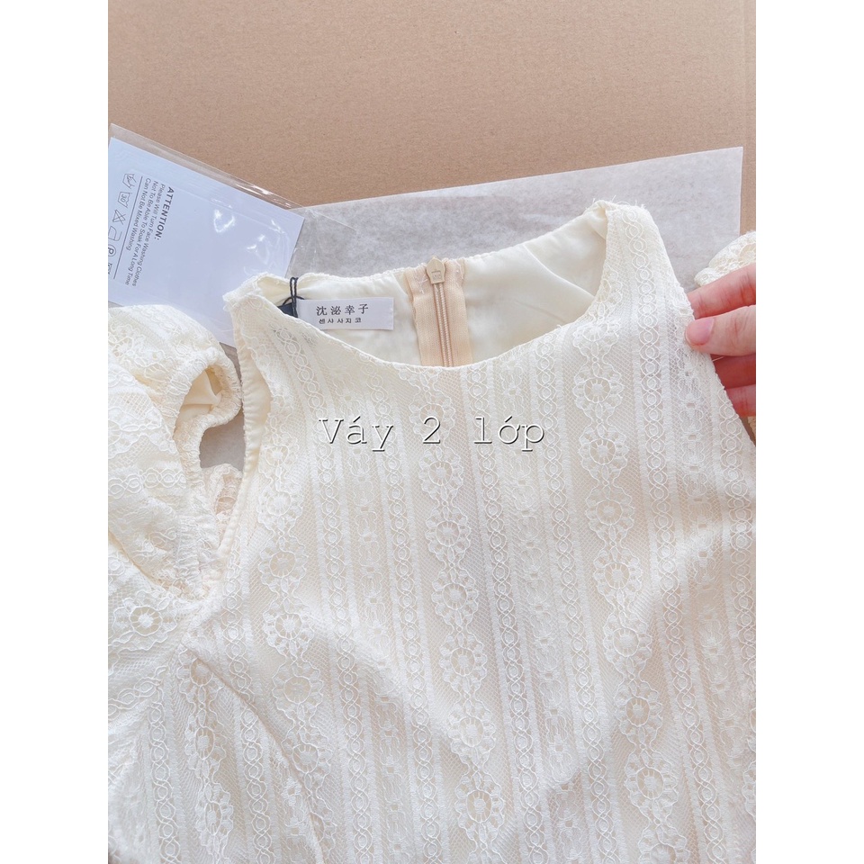 Váy Trễ Vai Màu Trắng Nhún Tay Phối Ren Nữ Tính Thời Trang Nữ Mẫu Mới 2023 XINXOSHOP