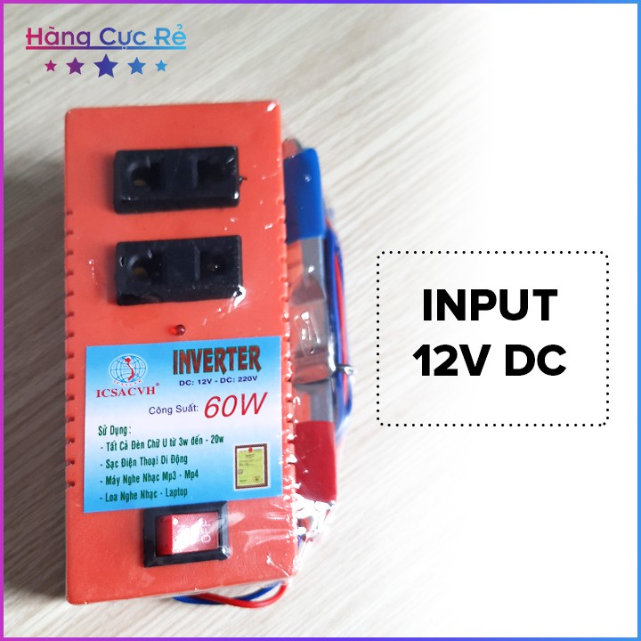 Thiết bị biến điện 12v ra 220v công suất 60W + Tặng vít thử điện ⚡Frreeship⚡ Shop Hàng Cực Rẻ