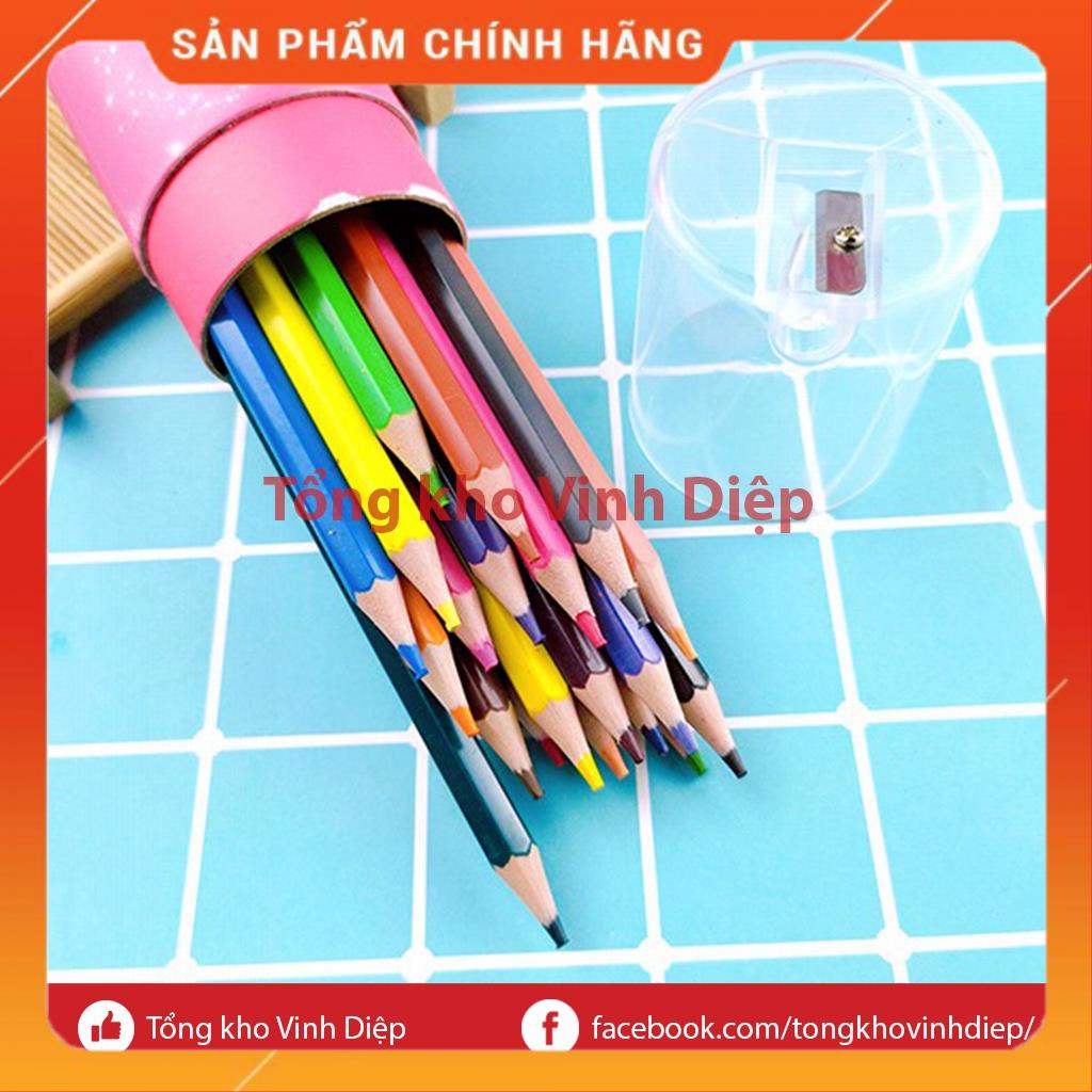 Lọ bút chì màu 12 - 18 màu, hộp bút chì màu 12 18 cây, nắp kèm chuốt gọt bút