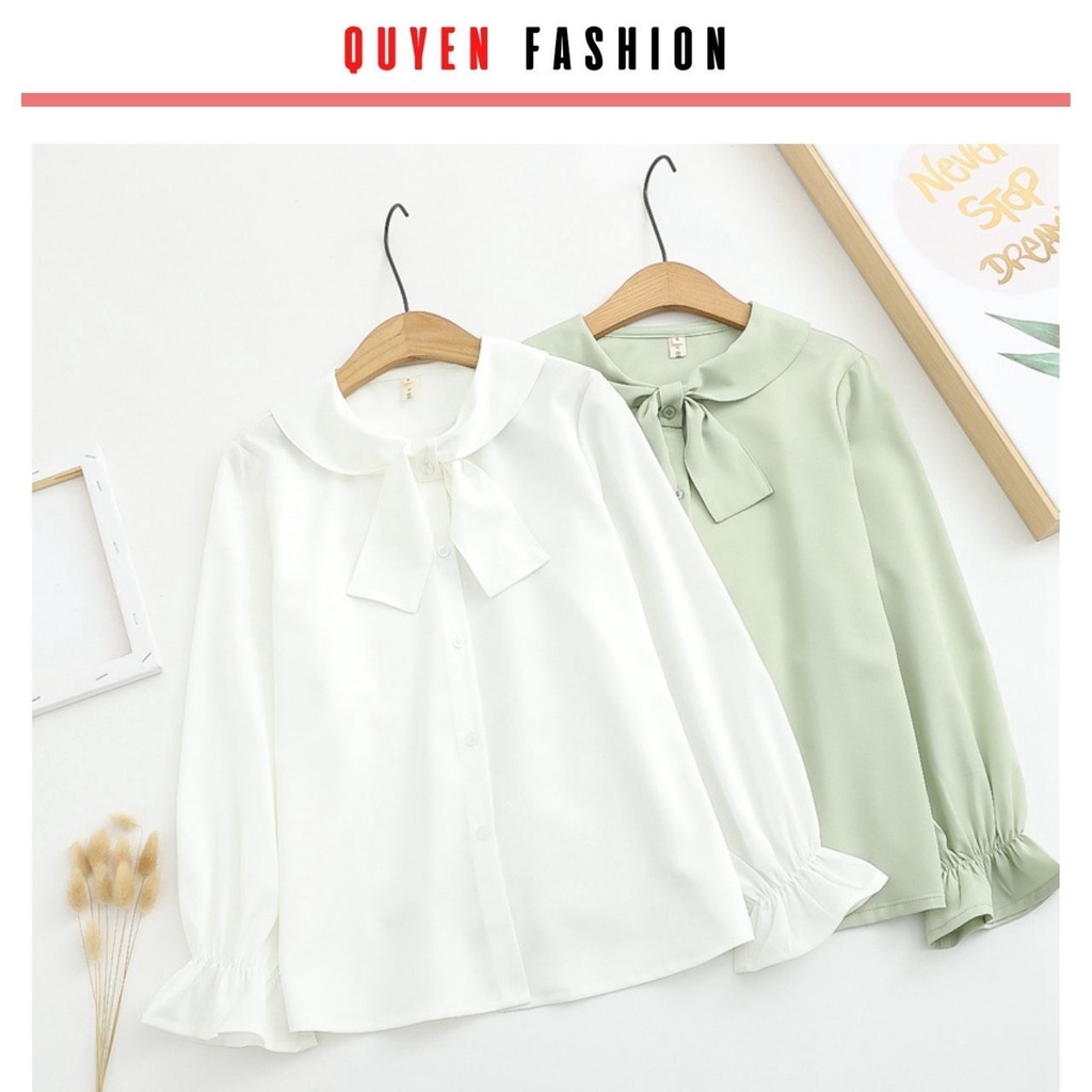 Áo sơ Mi công sở cổ thắt nơ hàn quốc Quyên Fashion AA554 tiểu thư