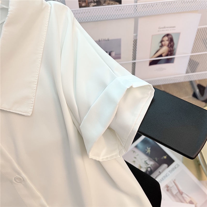 Áo Sơ Mi chiffon Tay Ngắn Dáng Rộng Màu Trơn Phong Cách Hàn Quốc Thời Trang Mùa Hè Cho Nữ