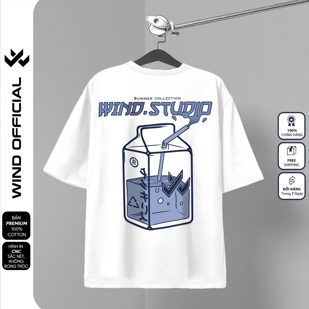 Áo thun tay lỡ unisex WIND phông form rộng 65% cotton MILK nam nữ oversize ulzzang