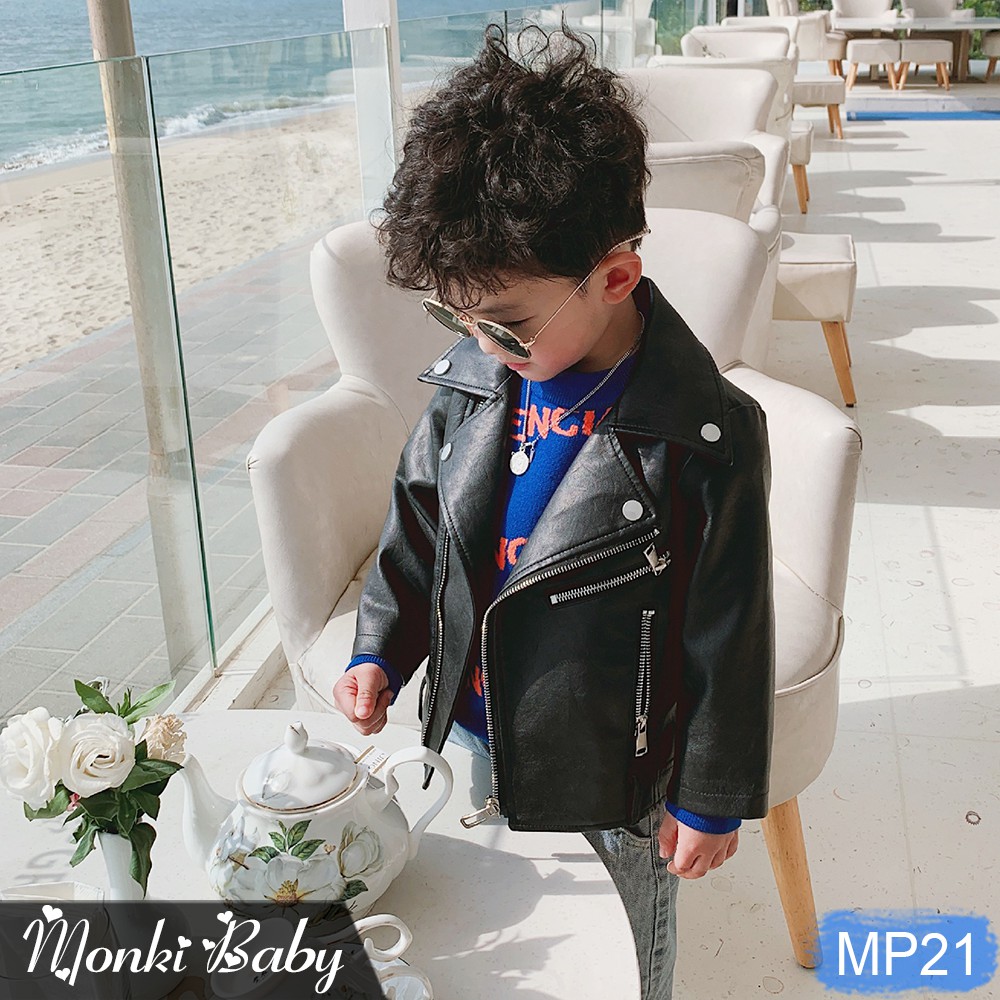 Áo khoác da cao cấp cho bé trai, chất dày dặn, mềm đẹp, phong cách nam tính mạnh mẽ | MP21