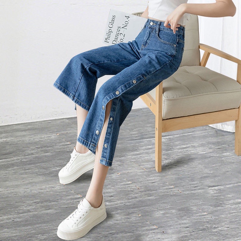 Quần jeans lửng ống rộng thời trang dễ phối đồ cho phái nữ