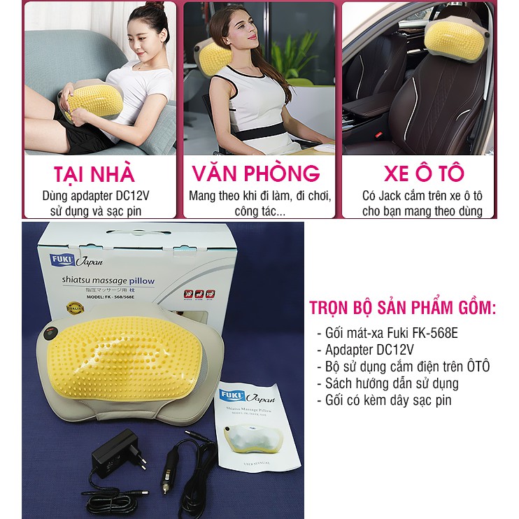 Gối massage  - Gối massage hồng ngoại Fuki, GM-145, có chức năng đảo chiều tác dụng gấp 2 lần các loại gối 4 bi