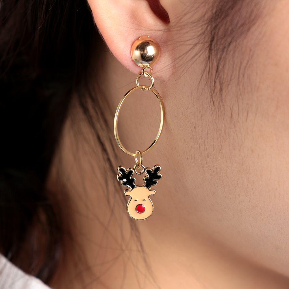 1 Đôi Khuyên Tai Móc Xỏ Lỗ Họa Tiết Giáng Sinh