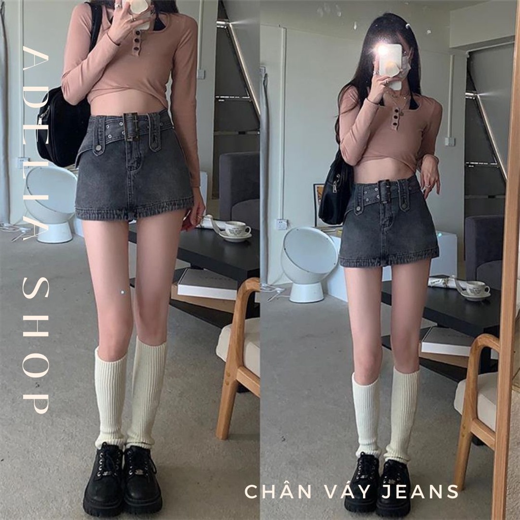 Chân Váy Jeans | Chân Váy Bút Chì Denim Lưng Ngắn Phối Thắt Lưng Thời Trang Cá Tính Dành Cho Nữ, Hàng Quảng Châu