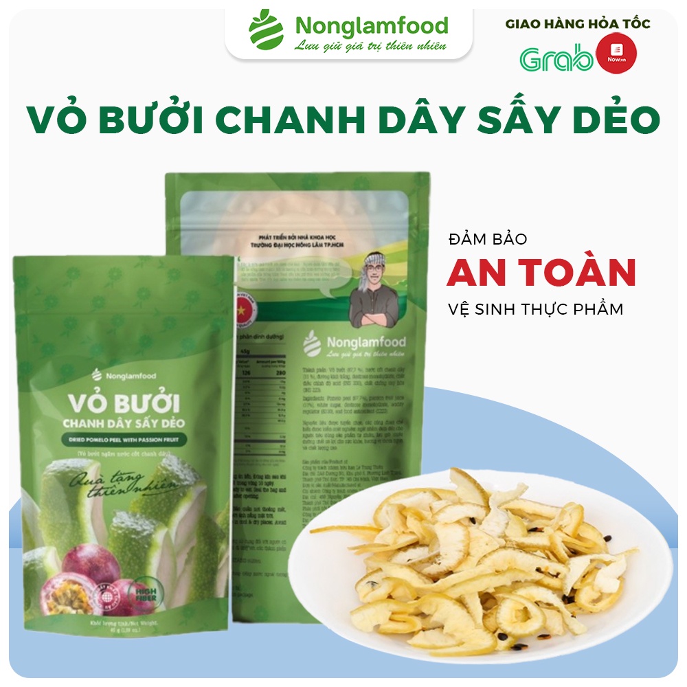 Vỏ bưởi chanh dây sấy dẻo 45g Nông Lâm Food trái cây sấy snack healthy giảm cân,ăn kiêng,bổ sung các chất cho cơ thể