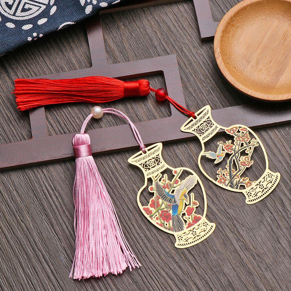 PISTA Thẻ Đánh Dấu Trang Sách Bằng Đồng Thau Phối Tua Rua Phong Cách Retro