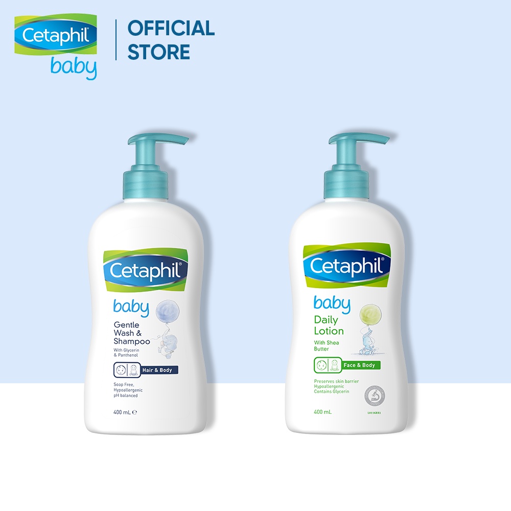 Combo Sữa tắm gội Cetaphil Baby Gentle Wash &amp; Shampoo 400ml + Sữa dưỡng ẩm hằng ngày Cetaphil Baby Lotion 400ml