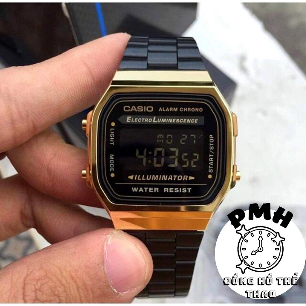 Đồng hồ đeo tay nam , đồng hồ unisex thể thao A168 màu đen vàng cổ điển kích thước 38×36×9mm | BigBuy360 - bigbuy360.vn
