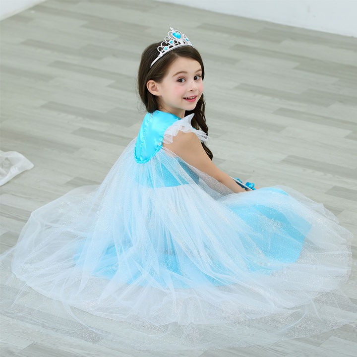 Váy công chúa Elsa màu xanh, kèm tà, mẫu mới nhất siêu lung linh cho bé 3-10 tuổi