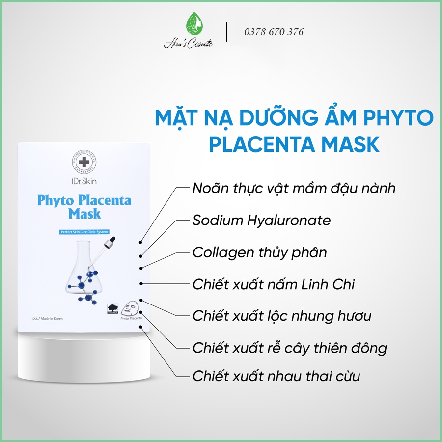 Mặt nạ nhau thai phục hồi da Idr Skin_ Idr Skin Phyto Placenta Mask giúp giảm sưng đỏ, phục hồi sau lăn kim, vi tảo...