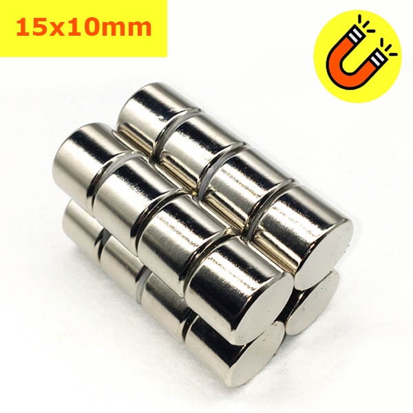Nam châm đất hiếm neodymium 15x10mm hình trụ N35 mạ bạc niken