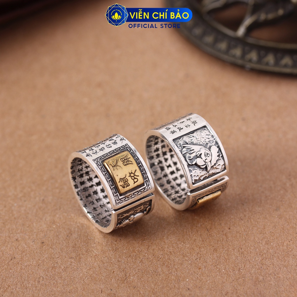 Nhẫn bạc nam hình 12 con giáp khắc Bát Nhã Tâm Kinh bạc Thái 925 thời trang phụ kiện trang sức Viễn Chí Bảo N101171