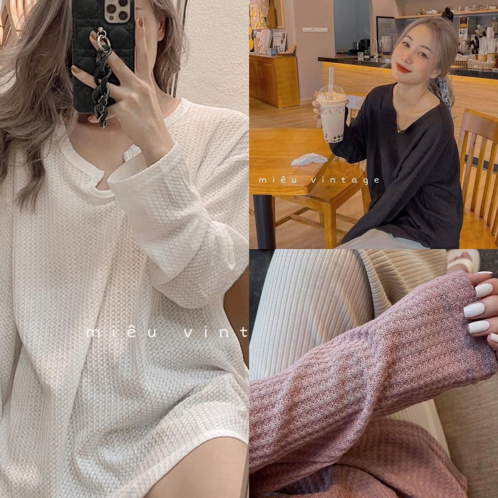 Áo sweater  Áo dài tay nữ PHULA 4 màu thun thu đông phong cách Hàn Quốc Ulzzang ĐEN TRẮNG HỒNG XANH tiểu thư sang chảnh