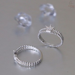 Nhẫn bạc 925 lallaa jewelry nhẫn vương miện nữ tính