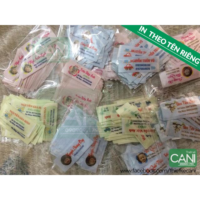 MÁC SATIN CHO BÉ 1 gói gồm 25c hoặc 50c Phù hiệu In theo thông tin riêng Mác quần áo cho bé CANI