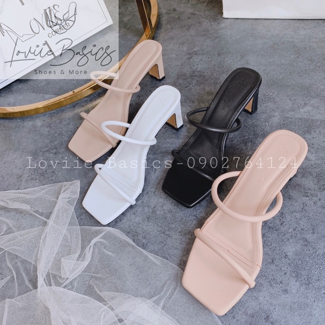 LOVIIE BASICS - DÉP CAO GÓT 2 DÂY MẢNH ĐẾ VUÔNG 5CM - DÉP GUỐC NỮ ĐẾ VUÔNG 5P - DÉP CAO GÓT 5P QUAI MẢNH D200769