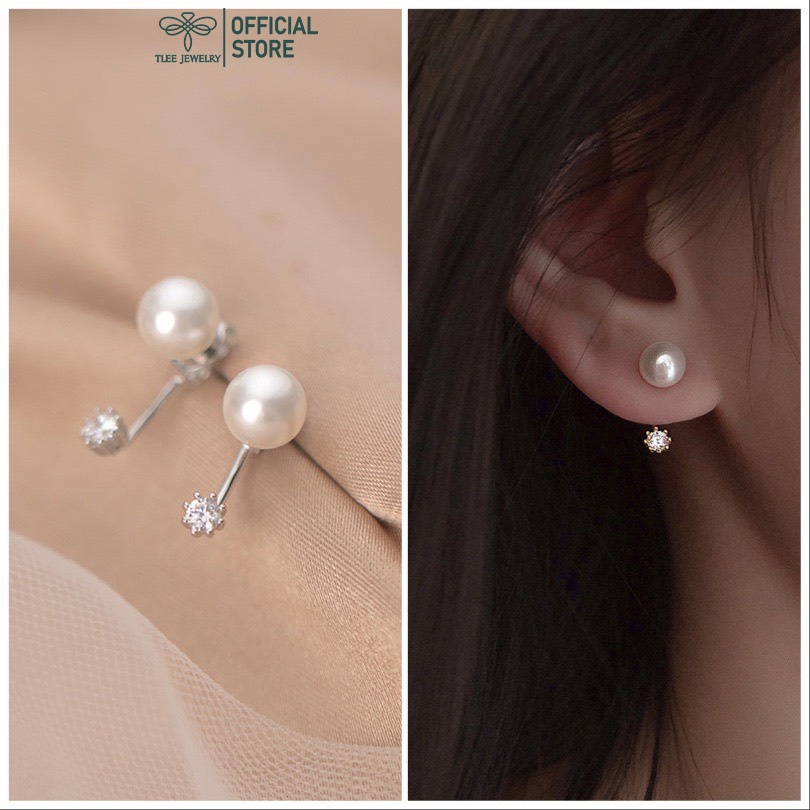 Khuyên tai bạc nữ Tlee ngọc trai nhân tạo đeo hai dáng nữ tính TleeJewelry B0120