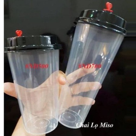 25 ly nhựa dày đựng trà sữa nắp tim m 500 ml/700 ml