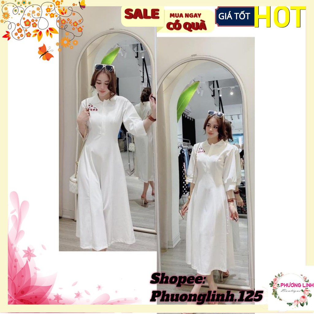 VÁY CHERRY TRẮNG MAXI TAY BỒNG | BigBuy360 - bigbuy360.vn