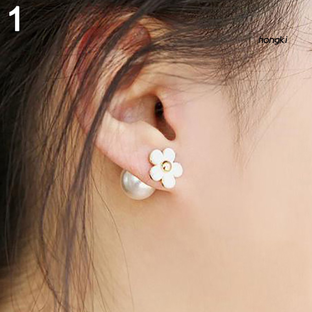 Bông Tai Mạ Vàng Hình Hoa Đính Ngọc Trai Giả Xinh Xắn