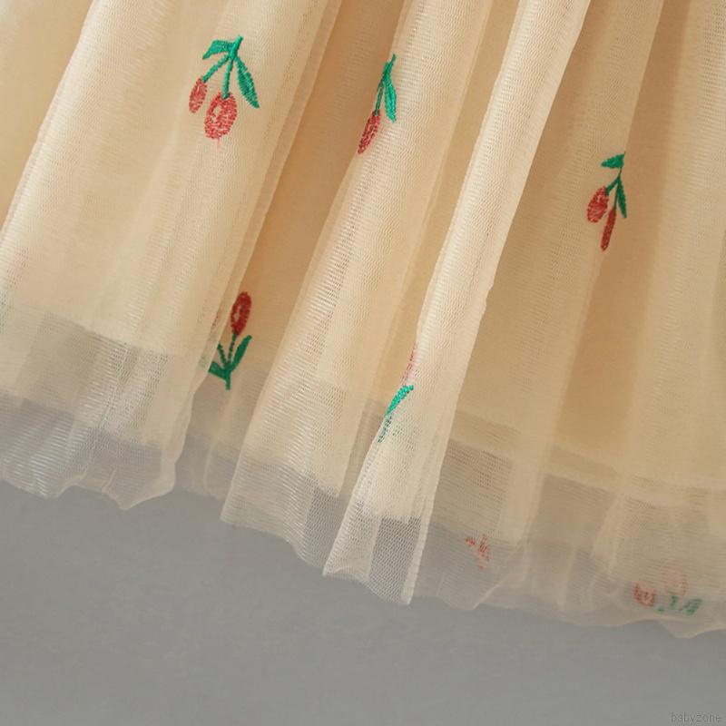 Đầm lưới dài tay in họa tiết trái cherry xinh xắn dành cho bé gái